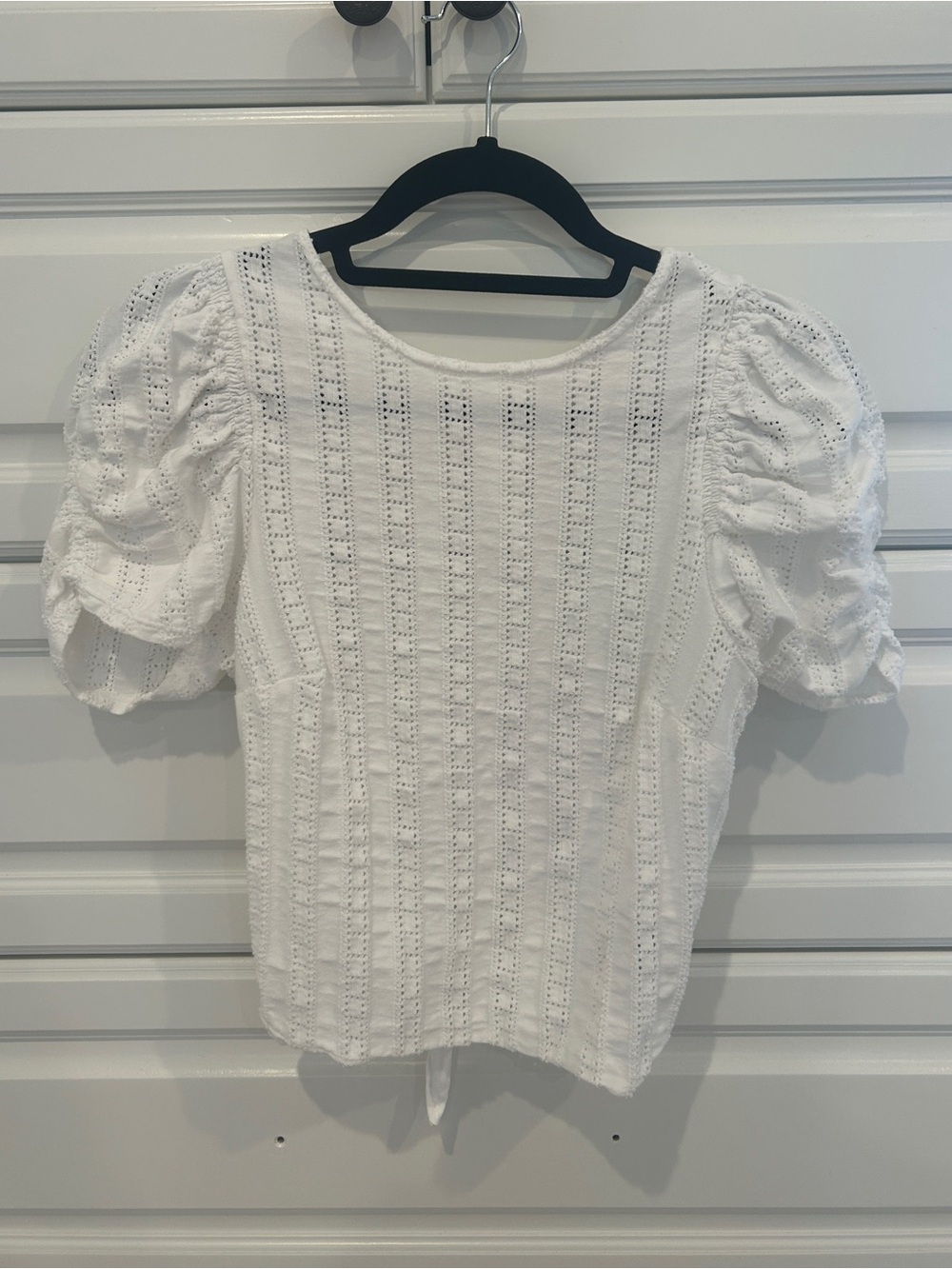 Free People White Eyelet Puff-Sleeve Top with Open Back